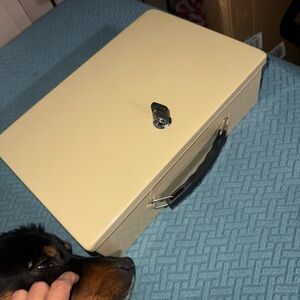 MMF Industries Fire-Retardant Steel Security Chest with Key Lock | Tan Looks New